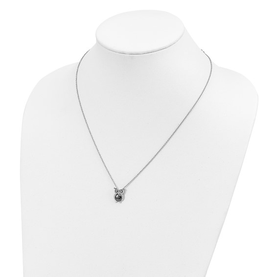 Brilliant Embers Sterling Silver Rhodium-plated 22 Stone 18 inch Micro Pavé CZ Owl Necklace with 2 Inch Extender