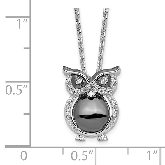 Brilliant Embers Sterling Silver Rhodium-plated 22 Stone 18 inch Micro Pavé CZ Owl Necklace with 2 Inch Extender