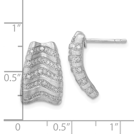 Sterling Silver & CZ Brushed Brilliant Embers Post Earrings