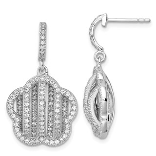 Sterling Silver & CZ Brilliant Embers Flower Dangle Post Earrings