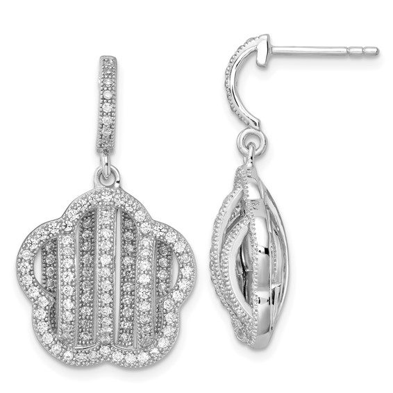 Sterling Silver & CZ Brilliant Embers Flower Dangle Post Earrings