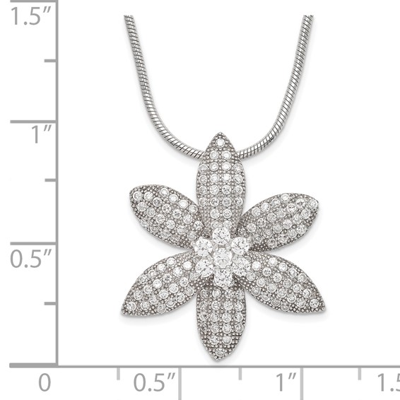 Sterling Silver & CZ Brilliant Embers Flower w/ 2in ext Necklace