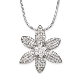 Sterling Silver & CZ Brilliant Embers Flower w/ 2in ext Necklace