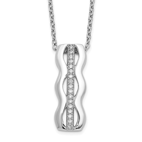 Brilliant Embers Sterling Silver Rhodium-plated 17 Stone Micro Pavé CZ Necklace with 2 Inch Extender, 18"