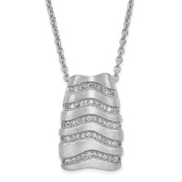 Sterling Silver & CZ Brushed Brilliant Embers Necklace with Ext, 2" view 1