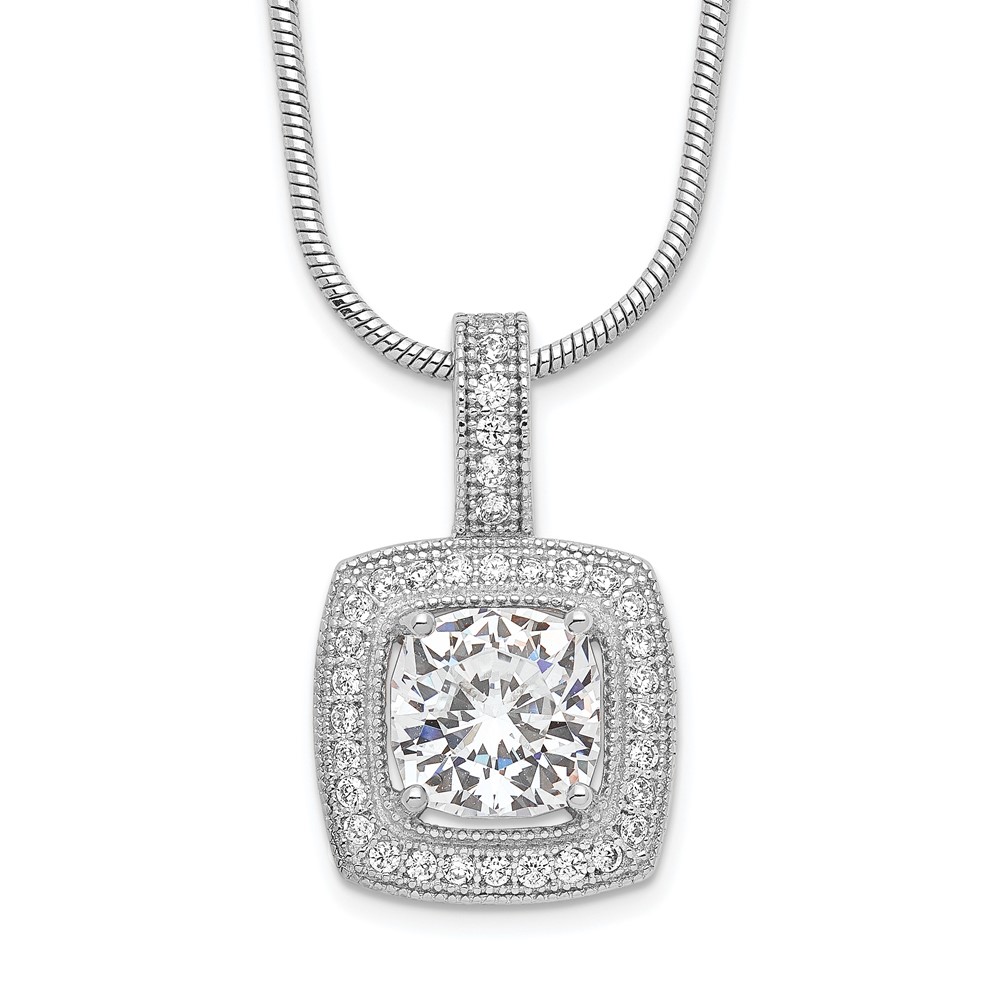 Brilliant Embers Sterling Silver Rhodium-plated 35 Stone Micro Pavé CZ Necklace with 2 Inch Extender, 18"
