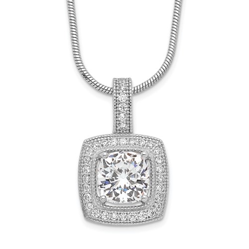 Brilliant Embers Sterling Silver Rhodium-plated 35 Stone Micro Pavé CZ Necklace with 2 Inch Extender, 18"
