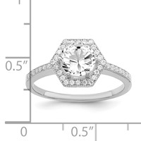 Brilliant Embers Sterling Silver Rhodium-plated 39 Stone Hexagon Halo Micro Pavé CZ Ring view 4