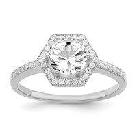 Brilliant Embers Sterling Silver Rhodium-plated 39 Stone Hexagon Halo Micro Pavé CZ Ring view 1