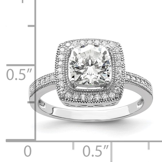 Brilliant Embers Sterling Silver Rhodium-plated 41 Stone Halo Micro Pavé CZ Ring