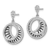 SS Rhodium-Plated Black CZ Brilliant Embers Polished Circle Earrings view 2