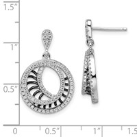 SS Rhodium-Plated Black CZ Brilliant Embers Polished Circle Earrings view 3