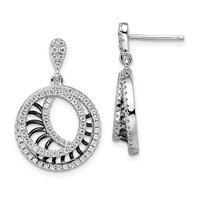 SS Rhodium-Plated Black CZ Brilliant Embers Polished Circle Earrings view 1