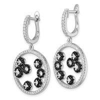 True Fire Sterling Silver Black & White CZ Circle Post Dangle Earrings view 2