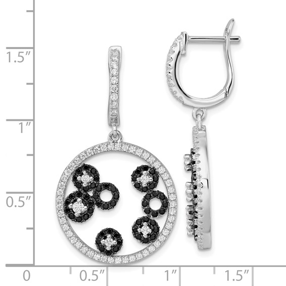 True Fire Sterling Silver Black & White CZ Circle Post Dangle Earrings