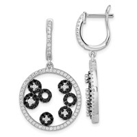 True Fire Sterling Silver Black & White CZ Circle Post Dangle Earrings view 1