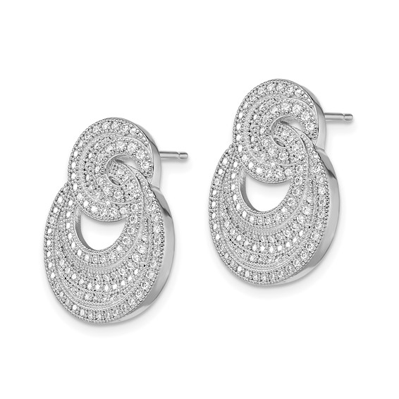 Brilliant Embers Sterling Silver Rhodium-plated 208 Stone Micro Pavé CZ Polished Circles Post Earrings