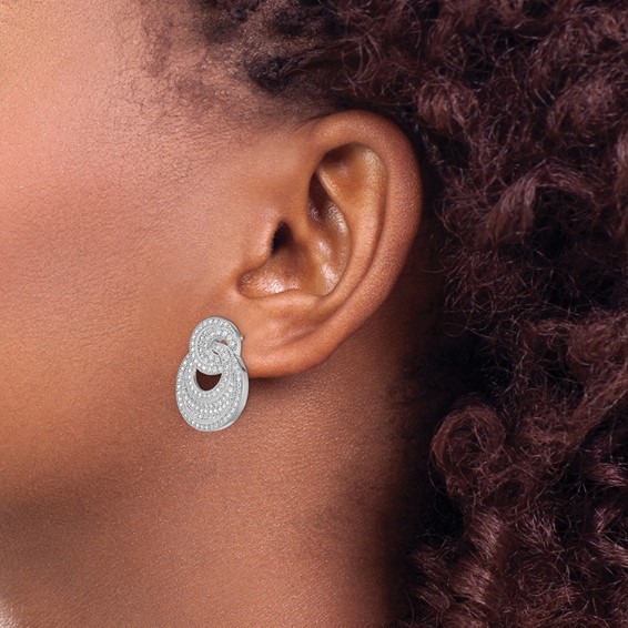 Brilliant Embers Sterling Silver Rhodium-plated 208 Stone Micro Pavé CZ Polished Circles Post Earrings