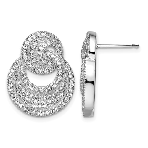 Brilliant Embers Sterling Silver Rhodium-plated 208 Stone Micro Pavé CZ Polished Circles Post Earrings