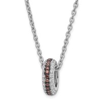 True Fire Sterling Silver Brown & Clear CZ Necklace with Ext Circle, 2" view 1