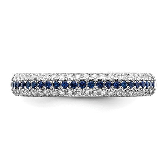 Brilliant Embers Sterling Silver Rhodium-plated 67 Stone Blue and White Micro Pavé CZ Polished Ring