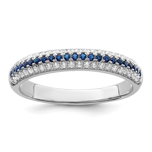 Brilliant Embers Sterling Silver Rhodium-plated 67 Stone Blue and White Micro Pavé CZ Polished Ring
