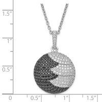 True Fire Sterling Silver Black & White CZ Circle Necklace with Ext, 2" view 2