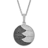 True Fire Sterling Silver Black & White CZ Circle Necklace with Ext, 2" view 1