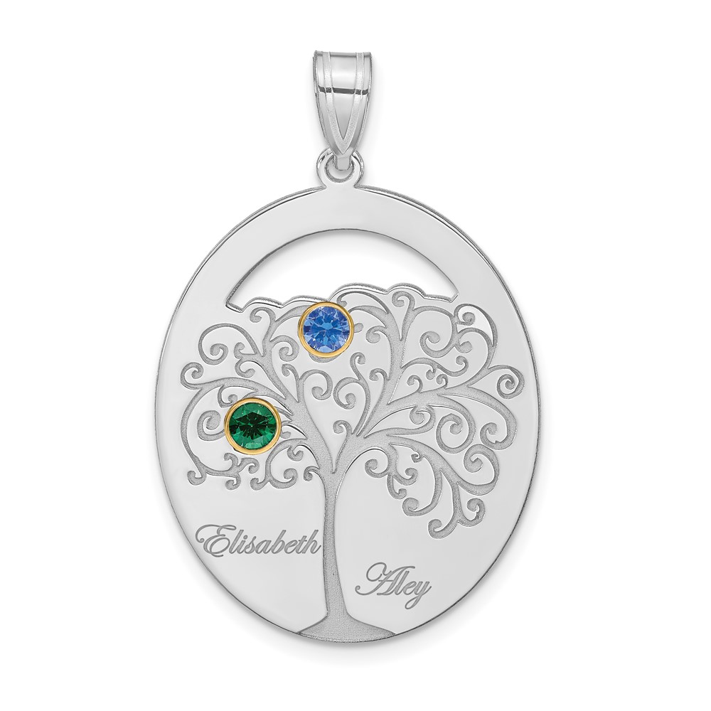 Sterling Silver/Rhod-plated 2 Birthstone with 18K Bezel Family Pendant