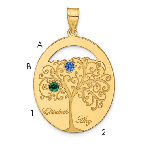 SSilver Gold-plated 2 Birthstone Pendant with SSilver Bezel Family