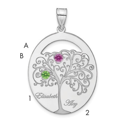 SSilver Rhod-plated 2 Birthstone Pendant with SSilver Bezel Family