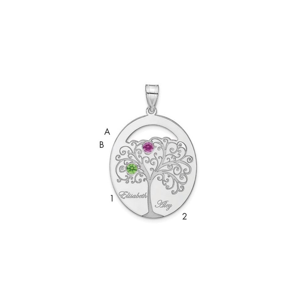 Sterling Silver/Rhod-plated 2 Birthstone with SS Bezel Family Pendant
