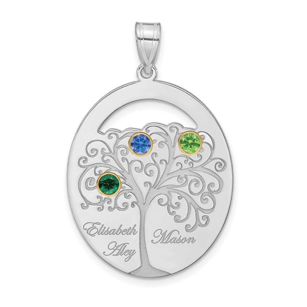 Sterling Silver/Rhod-plated 3 Birthstone with 18K Bezel Family Pendant