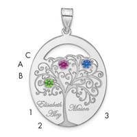SSilver Rhod-plated 3 Birthstone Pendant with SSilver Bezel Family view 1