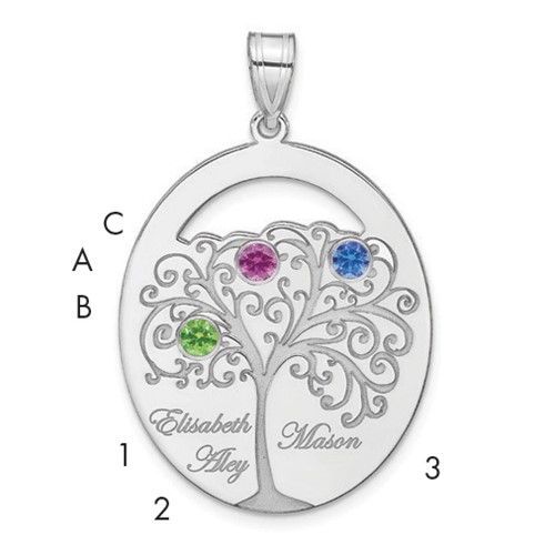 SSilver Rhod-plated 3 Birthstone Pendant with SSilver Bezel Family