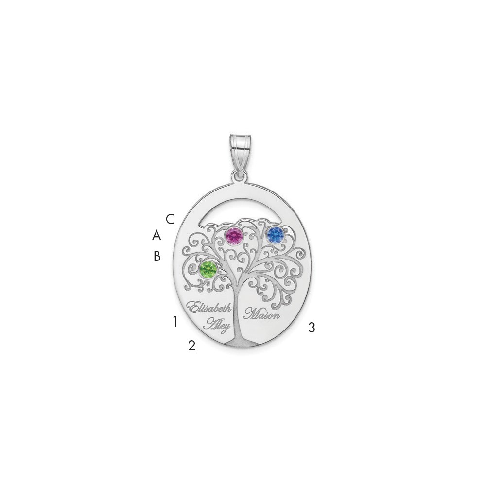 Sterling Silver/Rhod-plated 3 Birthstone with SS Bezel Family Pendant