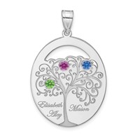 SSilver Rhod-plated 3 Birthstone Pendant with SSilver Bezel Family view 2