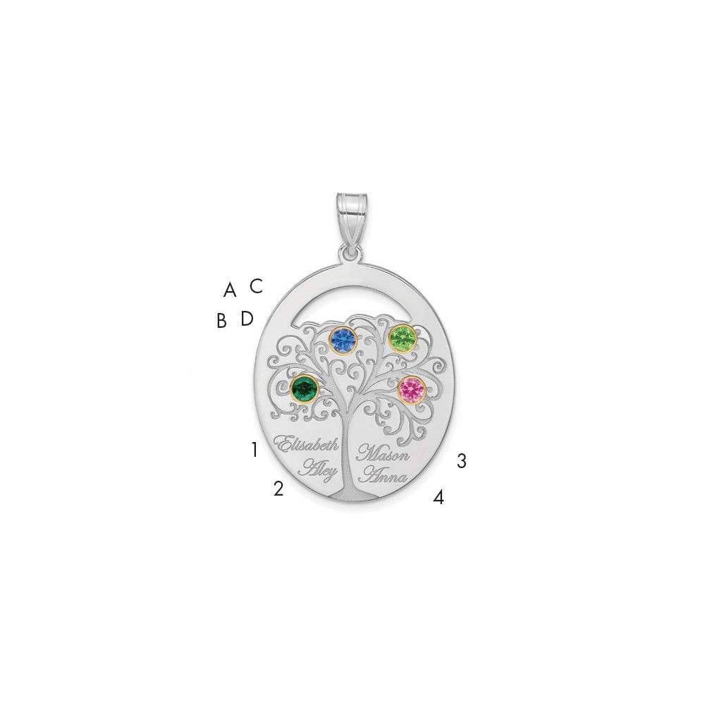 Sterling Silver Rhod-plated 4 Birthstone Pendant with 14K Bezel Family