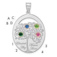 Sterling Silver Rhod-plated 4 Birthstone Pendant with 14K Bezel Family view 1