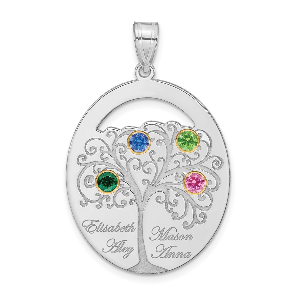 Sterling Silver/Rhod-plated 4 Birthstone with 18K Bezel Family Pendant