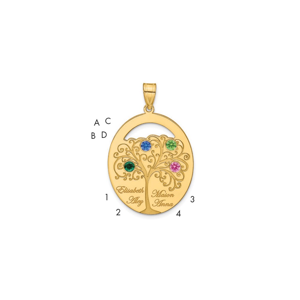 Sterling Silver/Gold-plated 4 Birthstone with SS Bezel Family Pendant