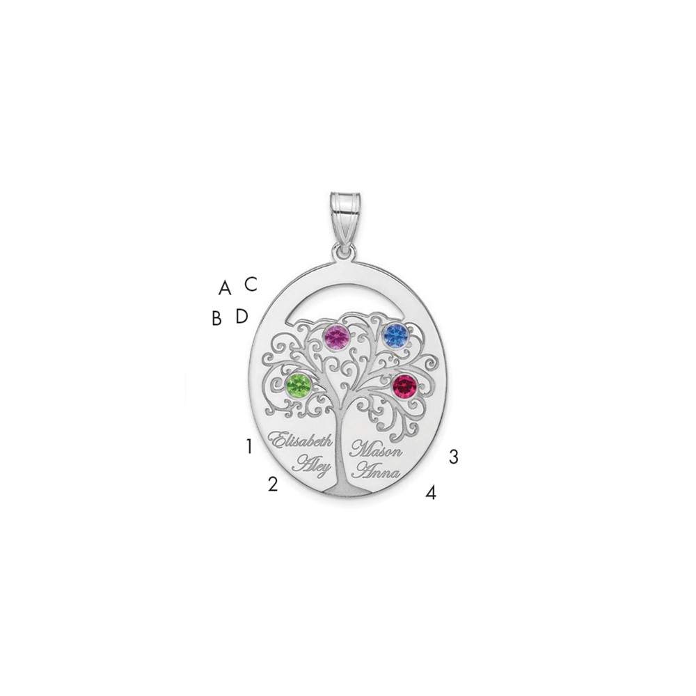 Sterling Silver/Rhod-plated 4 Birthstone with SS Bezel Family Pendant
