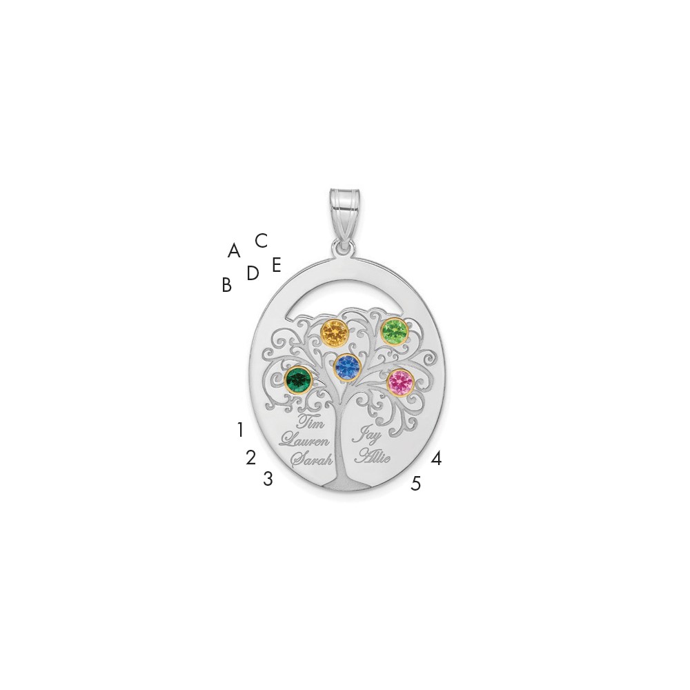 Sterling Silver Rhod-plated 5 Birthstone Pendant with 14K Bezel Family