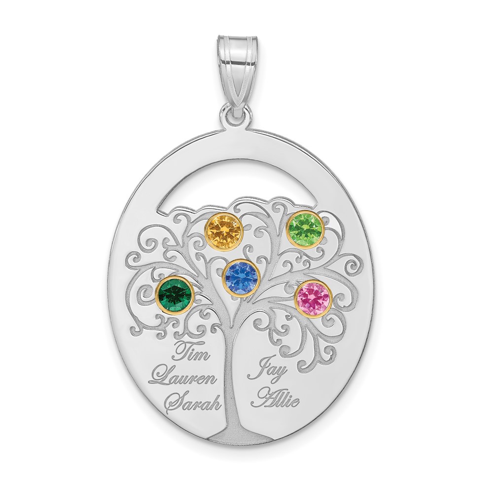 Sterling Silver/Rhod-plated 5 Birthstone with 18K Bezel Family Pendant