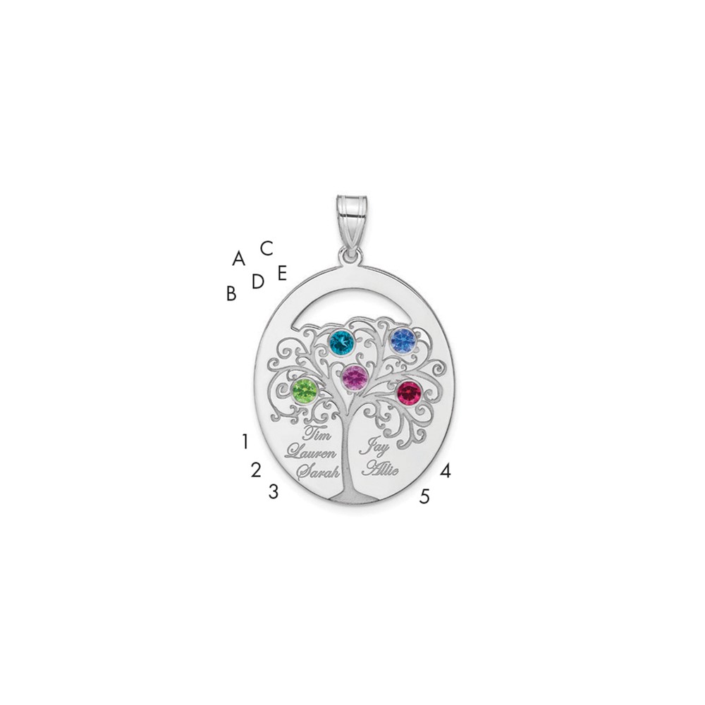 Sterling Silver/Rhod-plated 5 Birthstone with SS Bezel Family Pendant
