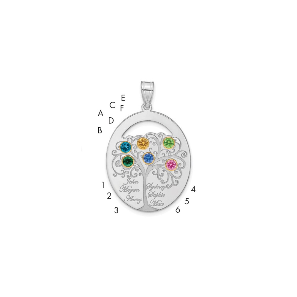 Sterling Silver Rhod-plated 6 Birthstone Pendant with 14K Bezel Family
