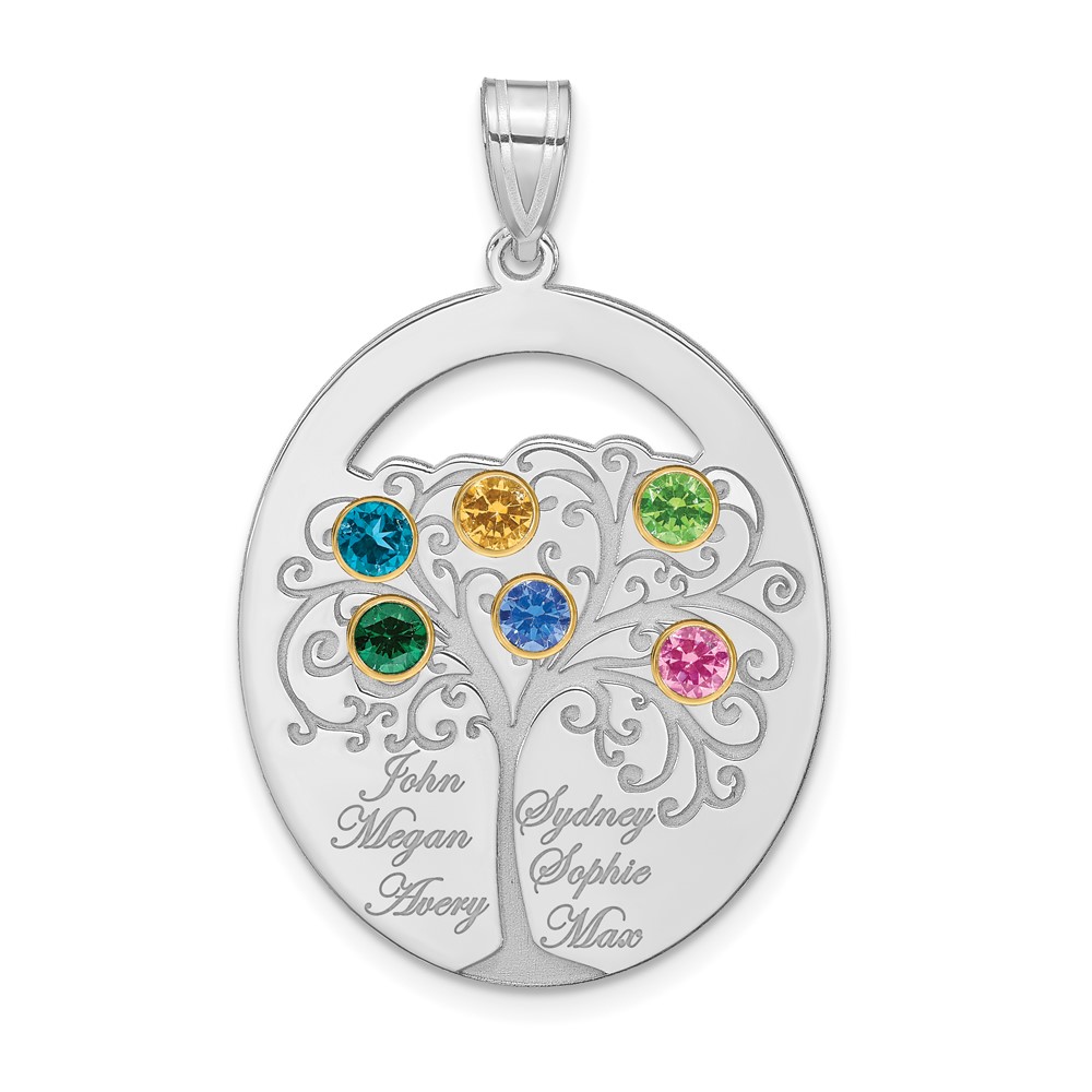 Sterling Silver/Rhod-plated 6 Birthstone with 18K Bezel Family Pendant