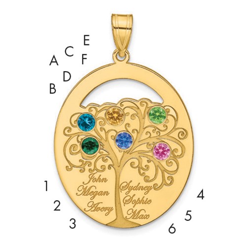 SSilver Gold-plated 6 Birthstone W SSilver Bezel Family Pendant