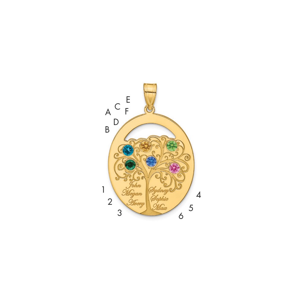 Sterling Silver/Gold-plated 6 Birthstone with SS Bezel Family Pendant
