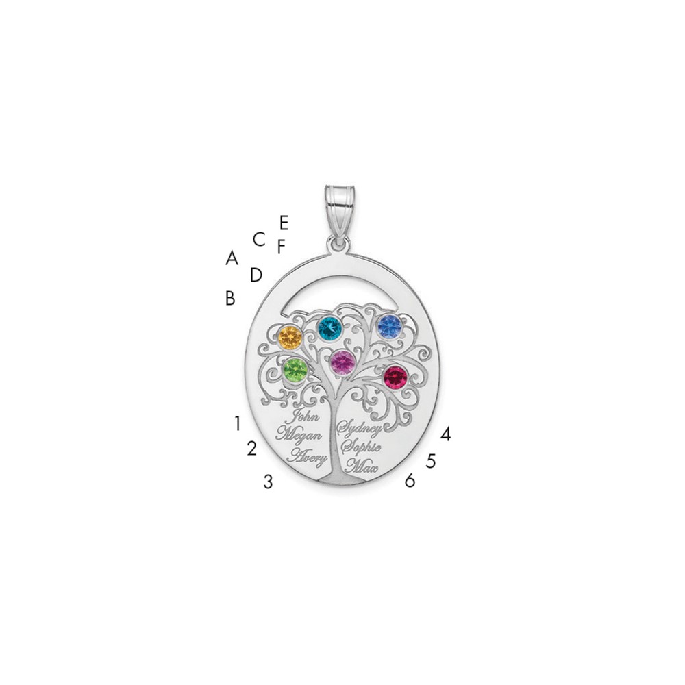 Sterling Silver/Rhod-plated 6 Birthstone with SS Bezel Family Pendant
